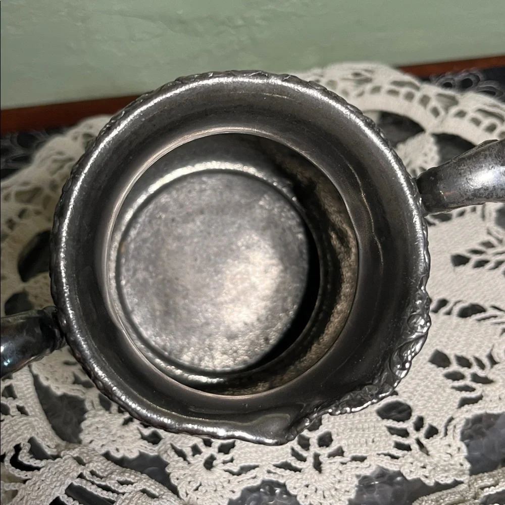 Vintage Silverplate Creamer with Floral Engraving Ornate Handles Antique